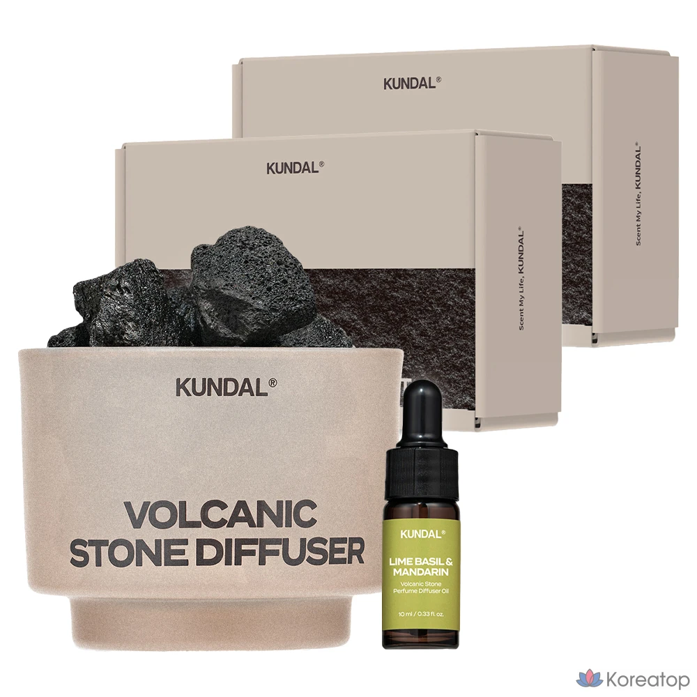 Диффузор для дома Kundal Volcanic Stone Perfume Diffuser Set, Lime Basil & Mandarin, 10 мл, 2 шт.