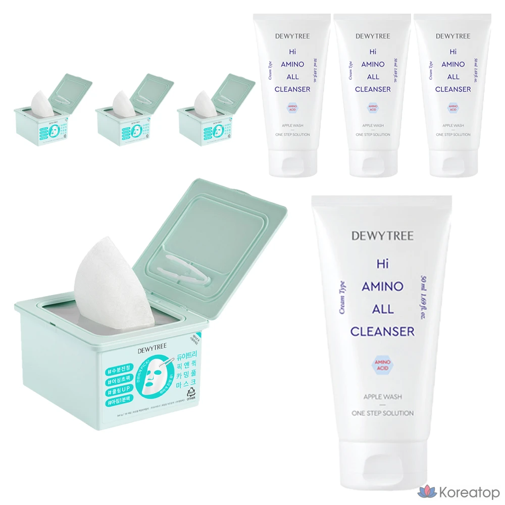 Тканевая маска для лица Dewytree Pick and Quick Calming Full Mask + High Amino Cleansing Foam, 50 мл, 8 шт.