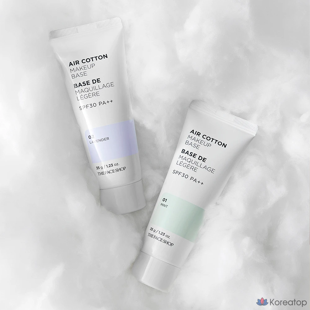Праймер для макияжа The Face Shop Air Cotton Makeup Base, оттенок Lavender, 35 г, 1 шт.