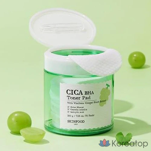 Тонер-пэды Skinfood Shine Muscat Cica BHA Toner Pad, 200 г, 70 шт.