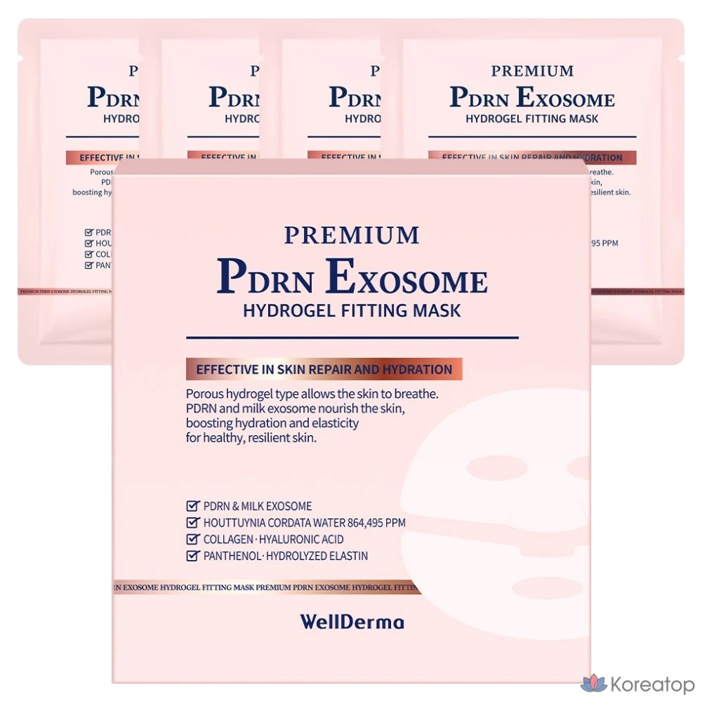 Тканевая маска для лица WellDerma Premium PDRN Exosome Hydrogel Fitting Mask, 4 шт.