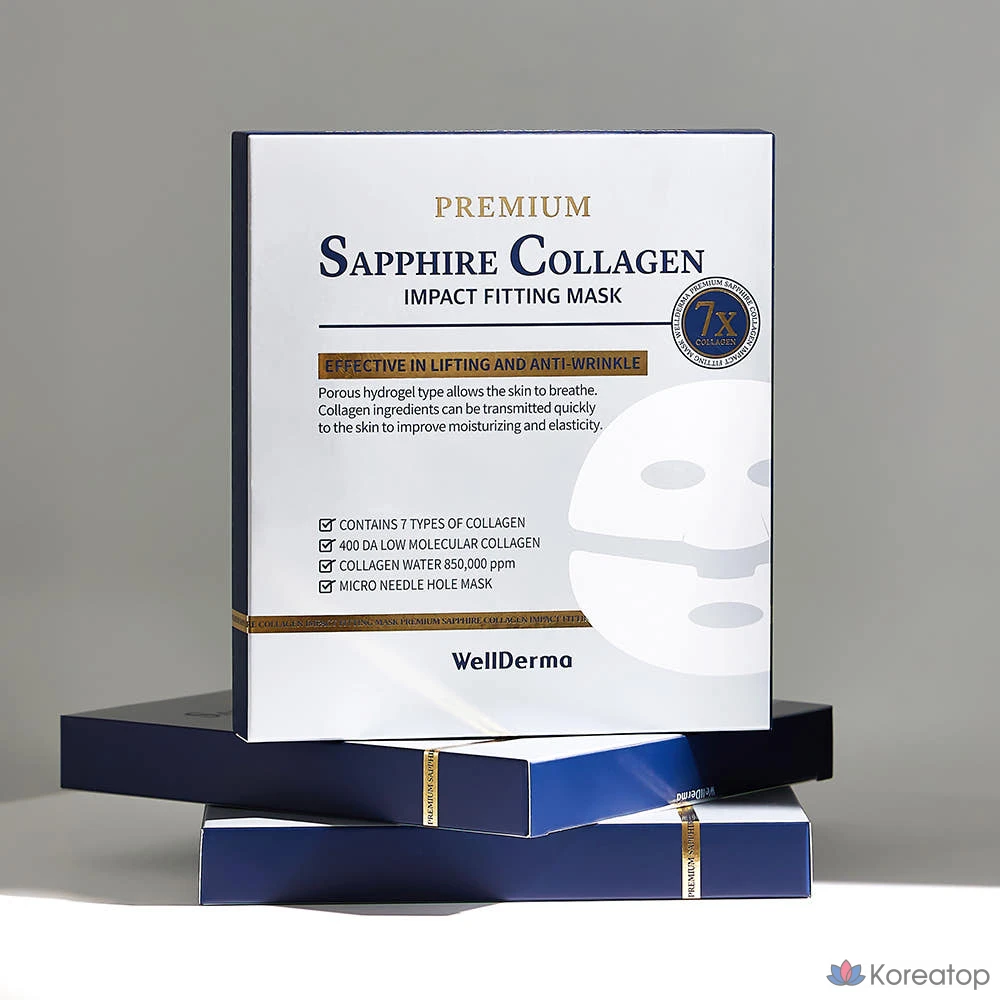 Тканевая маска для лица WellDerma Premium Sapphire Collagen Impact Fitting Mask, 175 г, 14 шт., фото 2
