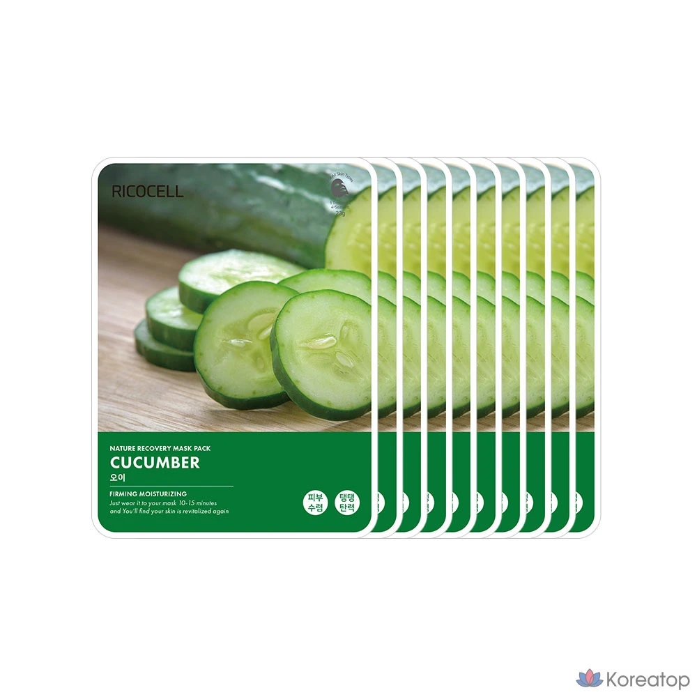 Тканевая маска для лица Ricocell Nature Recovery Cucumber Mask, 23 г, 10 шт.