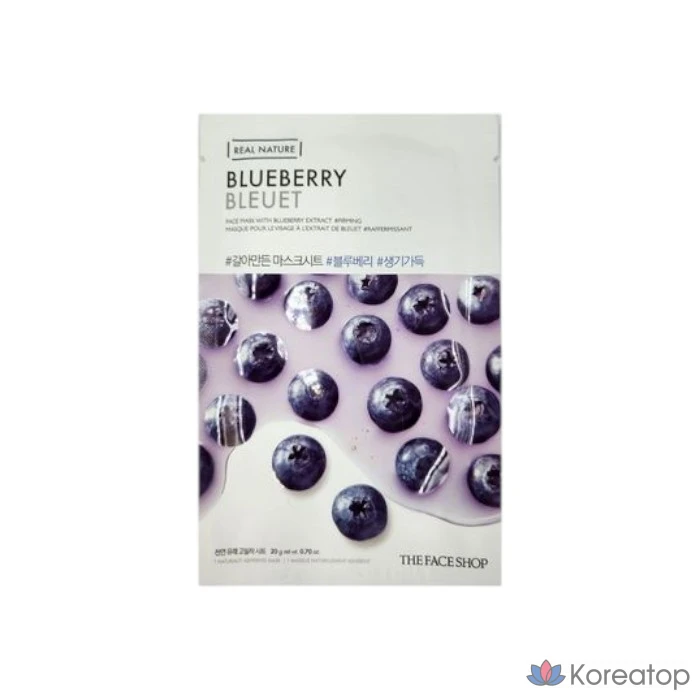 Тканевая маска для лица The Face Shop Real Nature Mask Sheet Blueberry, 20 шт.