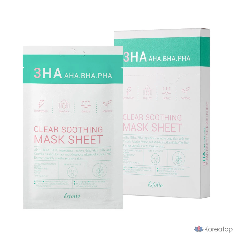 Тканевая маска для лица Esfolio Threeha Clear Soothing Mask, 10 шт.