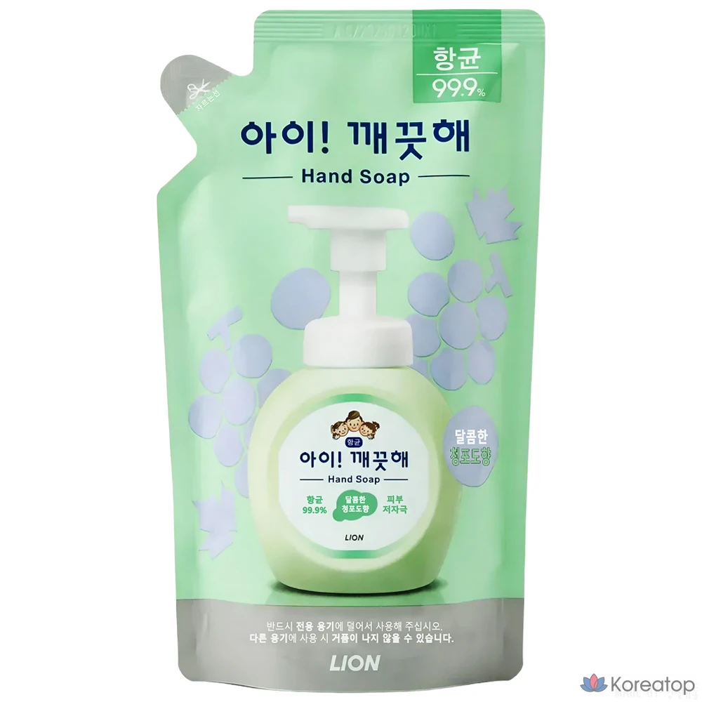 Очищающая пенка для рук Lion I Kkeutnae Antibacterial Foam Hand Soap Refill, Green Grape, 200 мл, 1 шт.