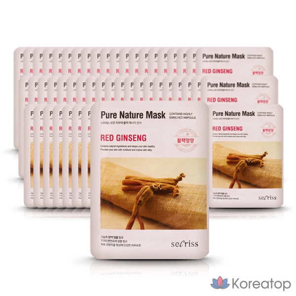 Тканевая маска для лица Anskin 1 Day 1 Pack Cica-less Pure Nature Mask - Red Ginseng, 25 мл, 60 шт.