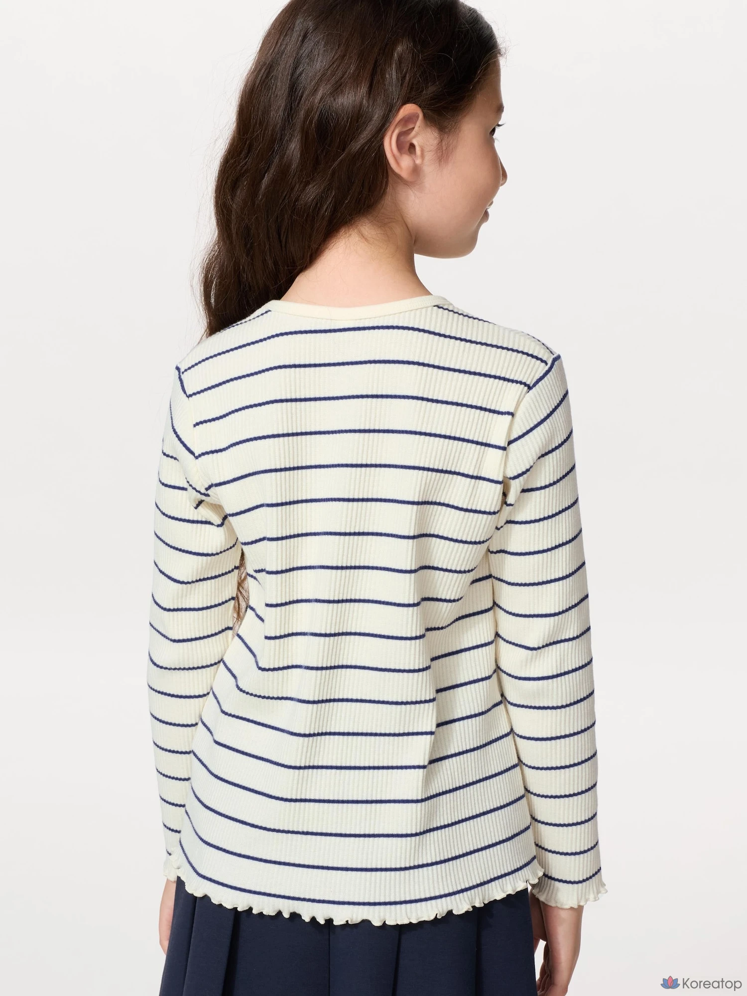 Футболка для девочек Uniqlo Rib Crew Neck Long Sleeve T-Shirt, в полоску