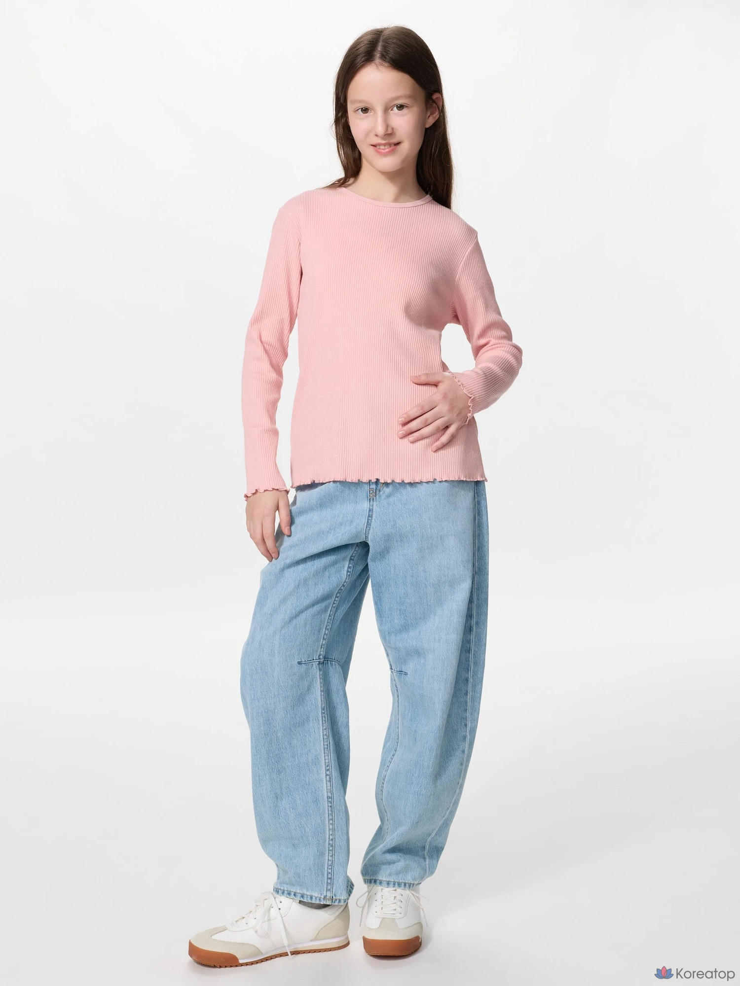 Футболка для девочек Uniqlo Rib Crew Neck Long Sleeve T-Shirt