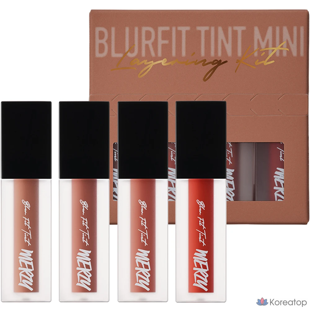 Тинт для губ MERZY Blur Fit Mini Layering Lip Tint, оттенки BT2 Omyo + BT3 Nareun + BT4 Heeul + BT11 Saenggi, 1.5 г, 4 шт.