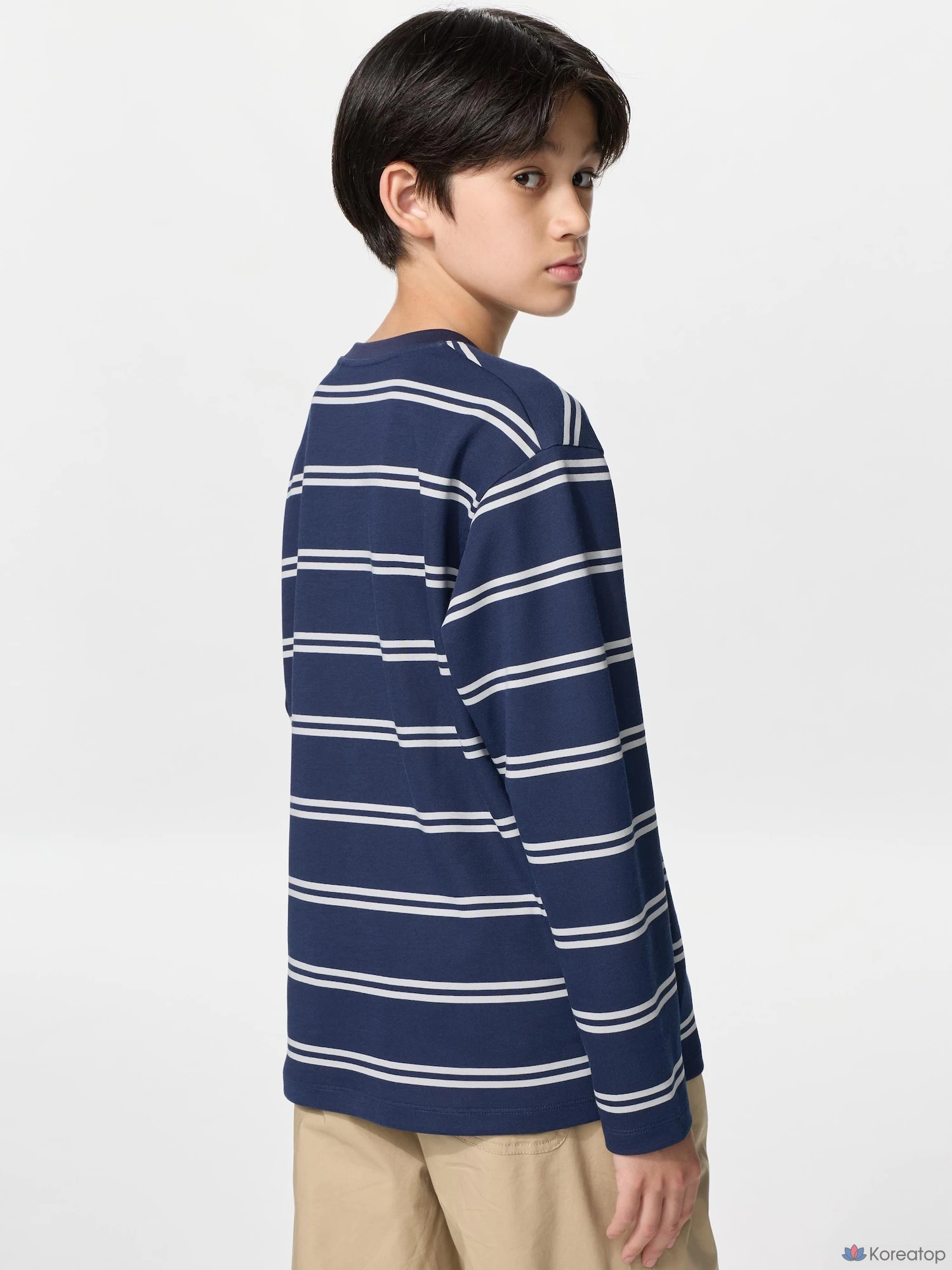 Футболка детская Uniqlo AIRism Cotton Stripe Crew Neck Long Sleeve T-Shirt