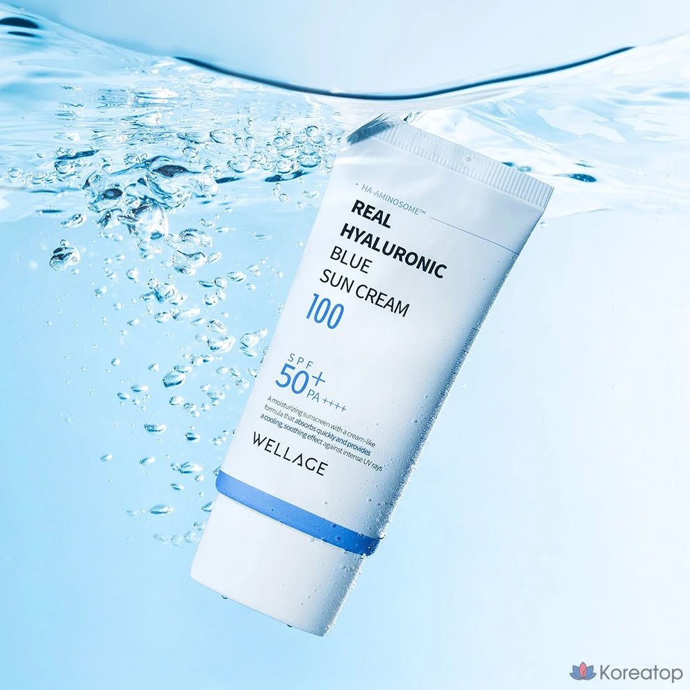Солнцезащитный крем WELLAGE Real Hyaluronic Blue Sun Cream SPF50+ PA++++, 50 мл, 1 шт.