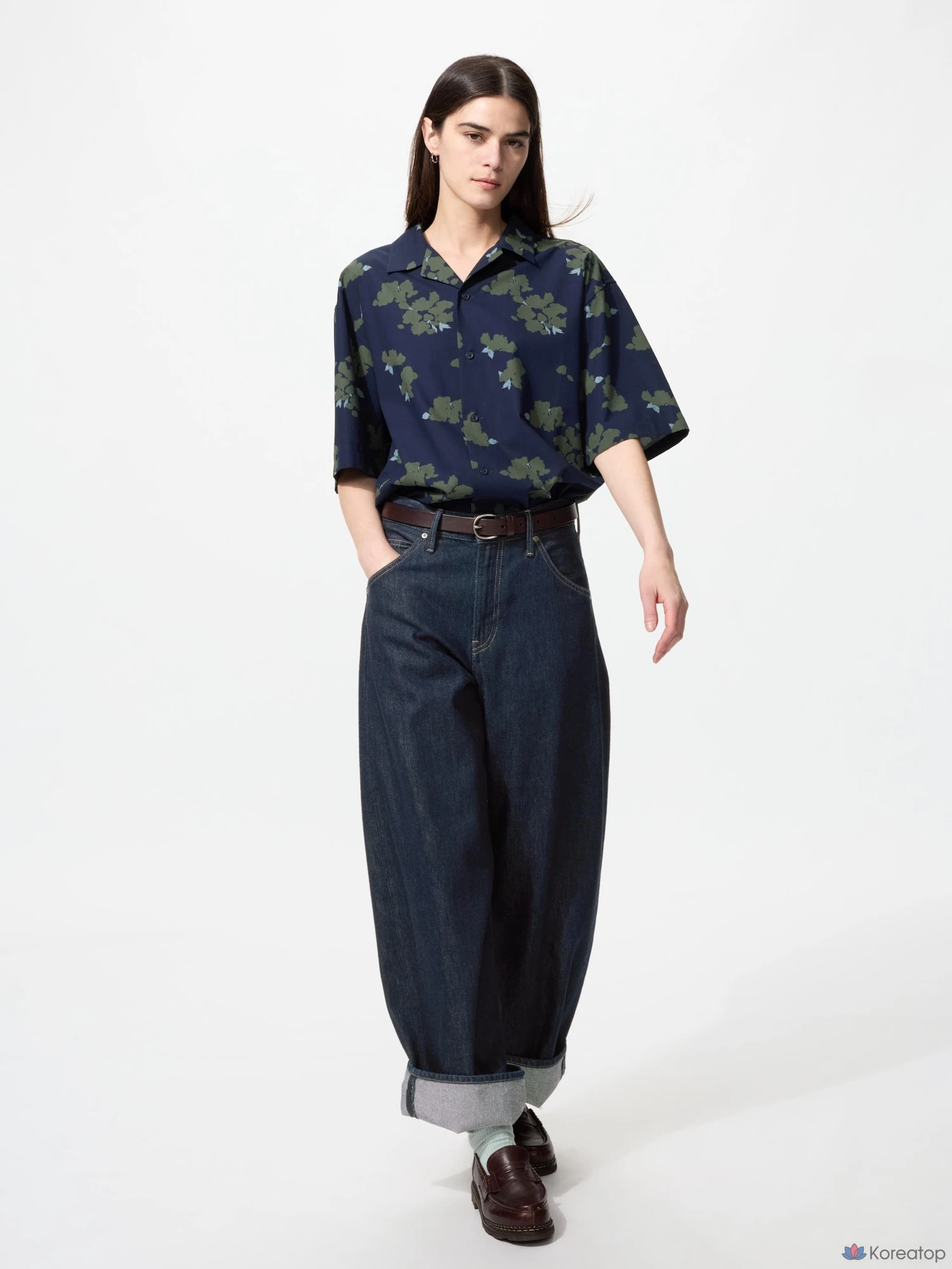 Рубашка Uniqlo Open Collar Shirt с коротким рукавом, принт A