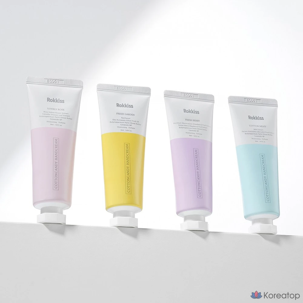 Крем для рук Rokkiss Cotton Candy Hand Cream, 4-piece Set (Lovely Rose + Fresh Garden + Fresh Berry + Cotton Milky), 200 г, 1 шт.