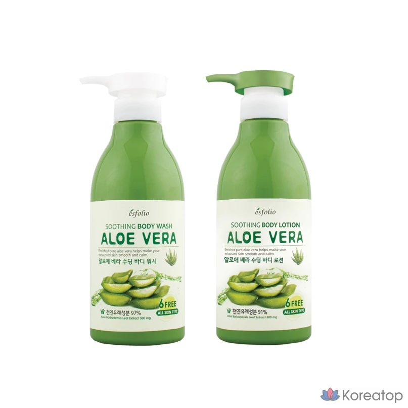 Набор для ухода Esfolio Aloe Vera Soothing Body Wash+Body Lotion Set, 500 мл+500 мл, 1 шт.