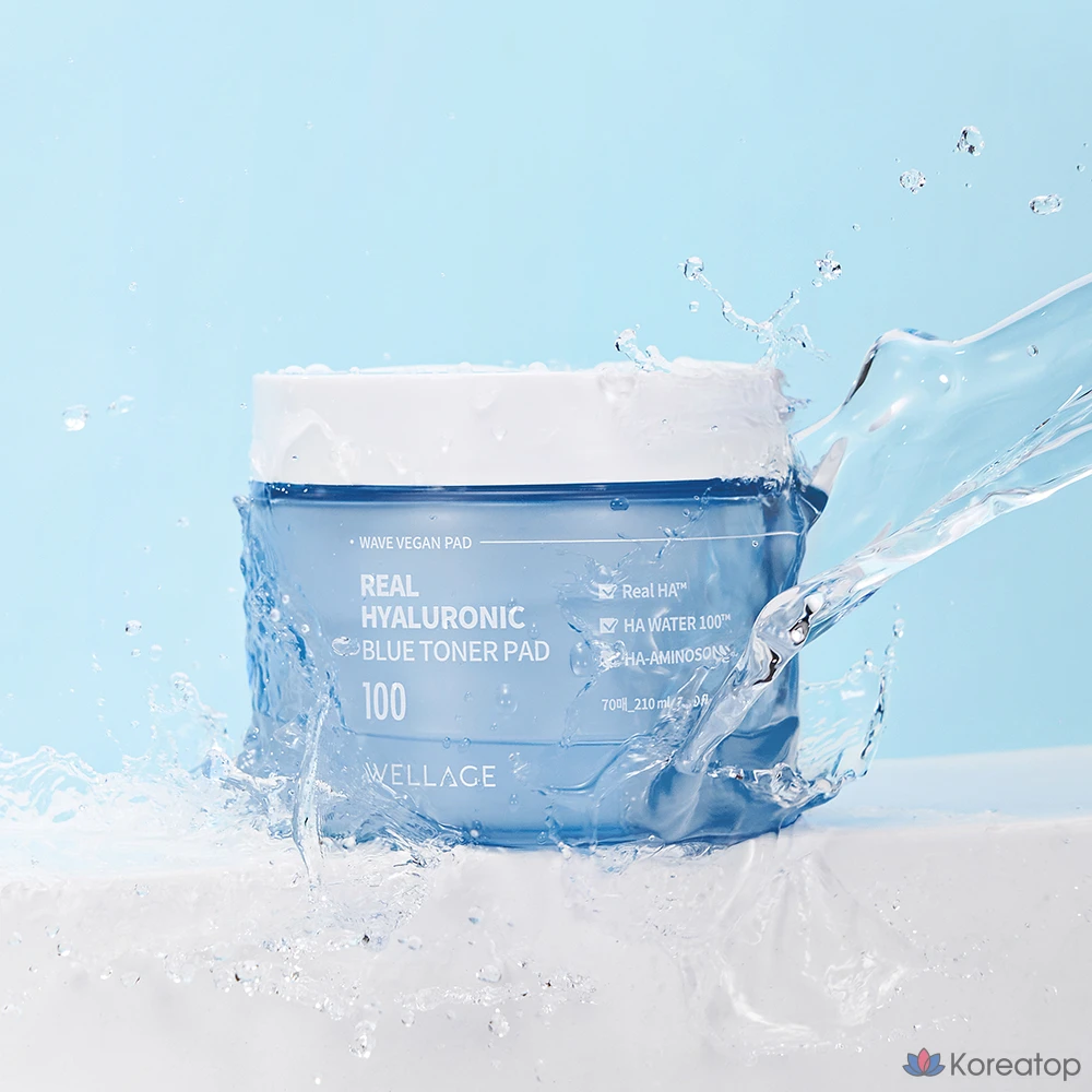 Тонер WELLAGE Real Hyaluronic Blue 100 Toner Pad, 210 мл, 70 шт.