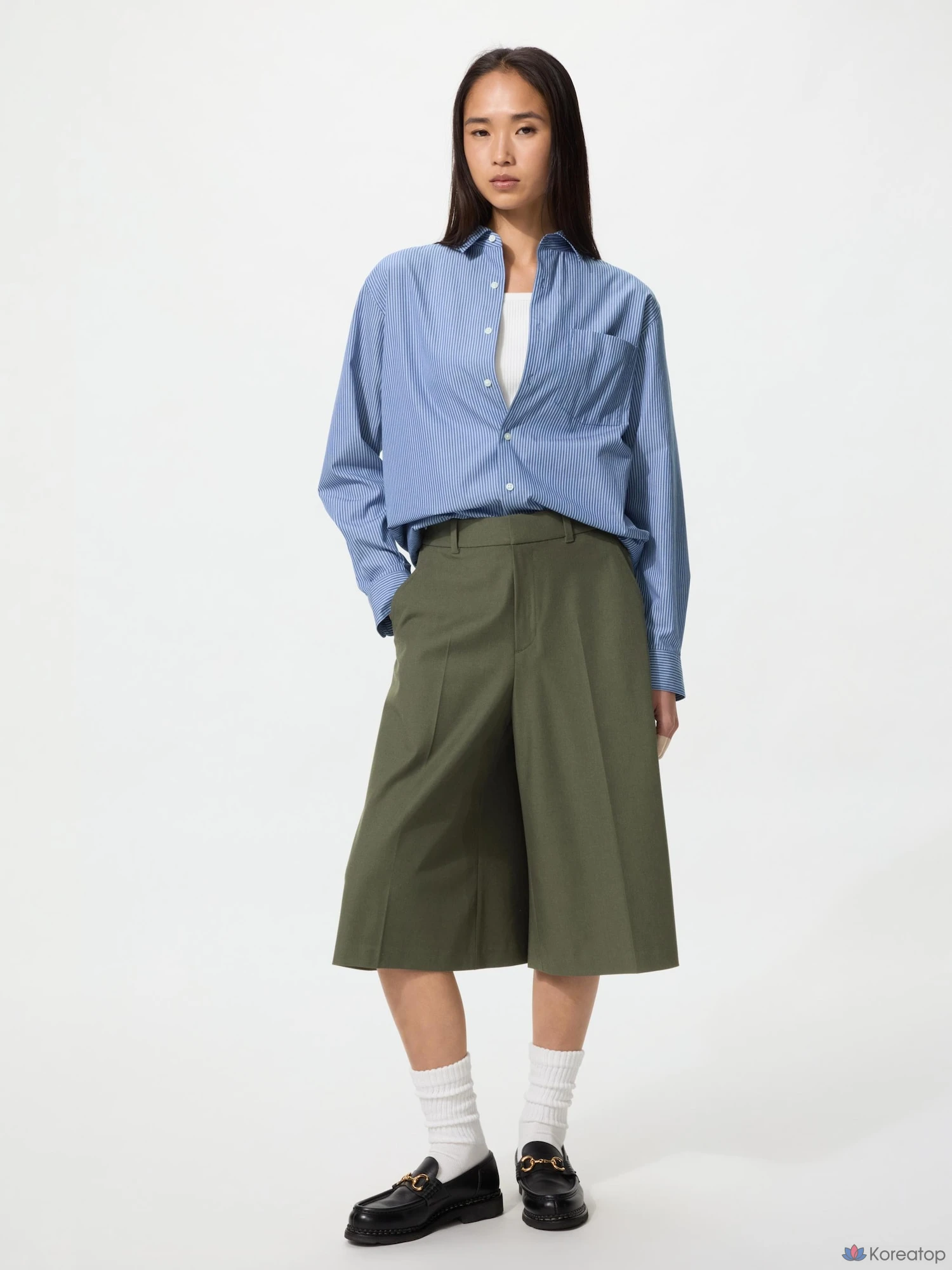 Рубашка Uniqlo Broadcloth Shirt (Button-Down Collar) Stripe D