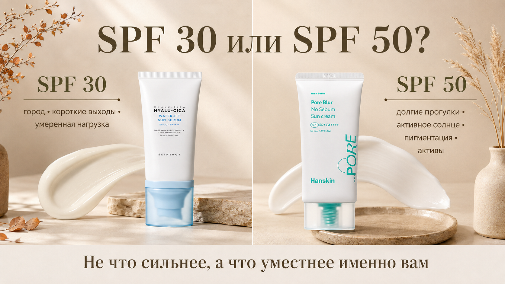 Сравнение SPF 30 и SPF 50 для осени: когда достаточно более лёгкой защиты, а когда разумнее сохранить SPF 50.