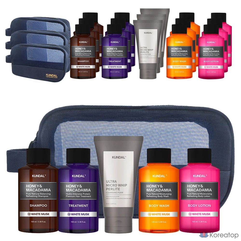 Набор для ухода Kundal Travel 5-piece Set Type B (включая пенку для умывания), аромат White Musk, 4 шт.