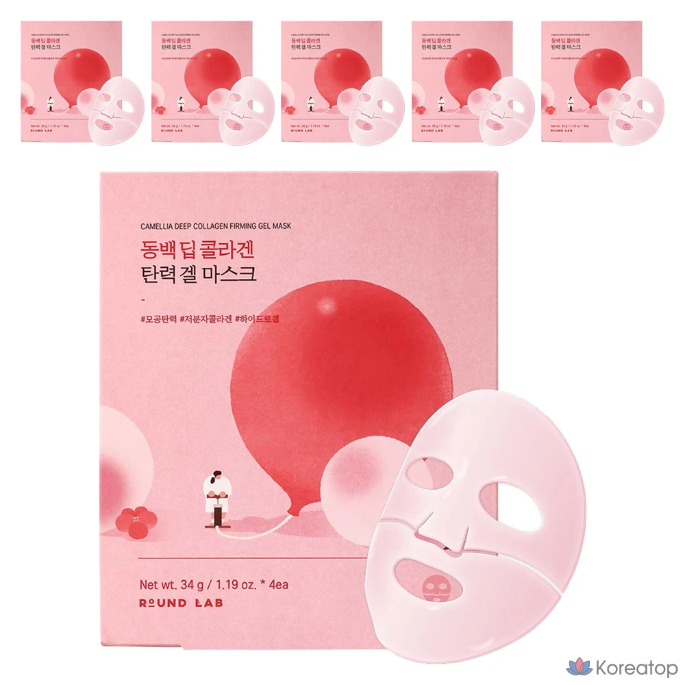 Гидрогелевая маска для лица Round Lab Camellia Deep Collagen Firming Gel Mask, 34 г, 24 шт.