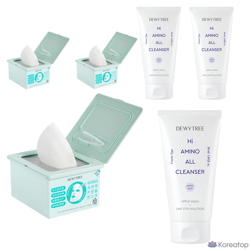 Тканевая маска для лица Dewytree Pick and Quick Calming Full Mask + High Amino Cleansing Foam, 50 мл, 6 шт.