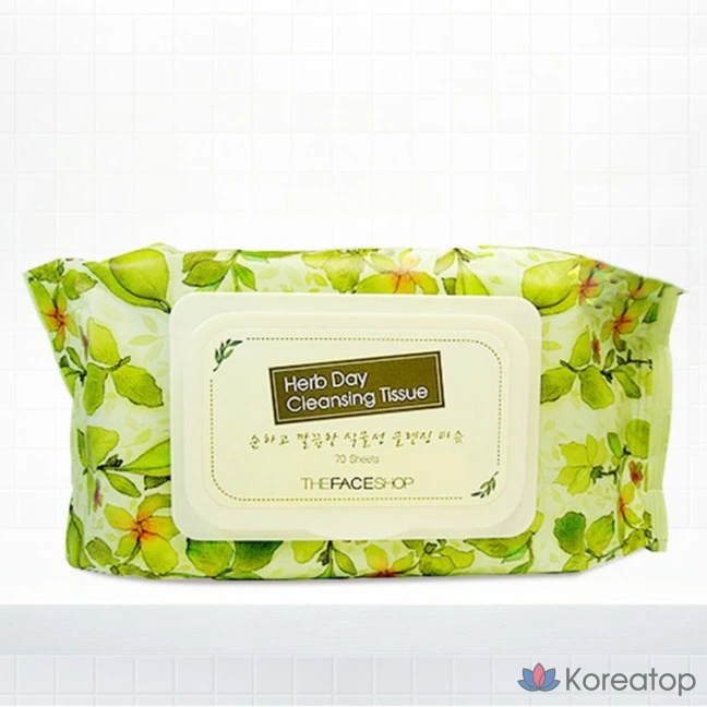 Влажные салфетки для лица The Face Shop Herb Day Cleansing Tissue, 70 шт., фото 2