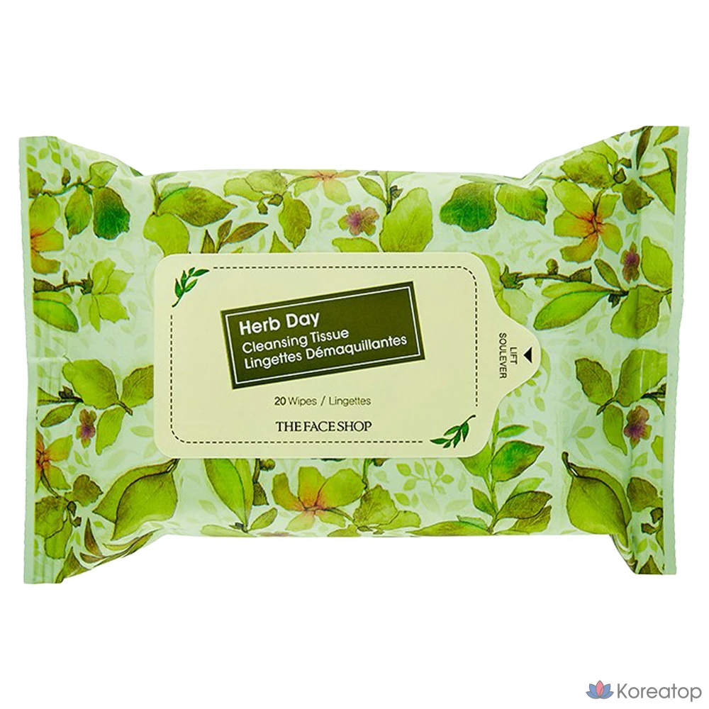 Очищающие салфетки The Face Shop Herb Day Cleansing Tissue, 20 шт.