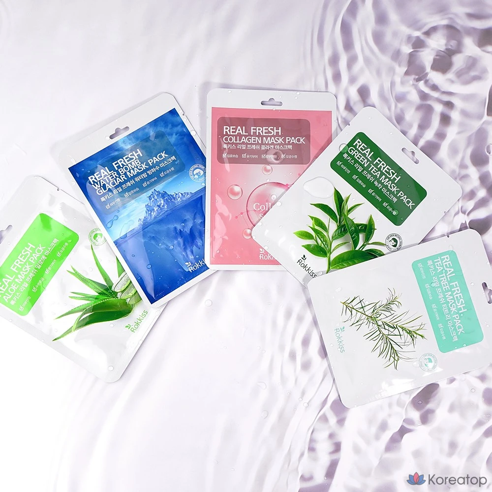 Тканевая маска для лица Wonjin Real Fresh Mask Pack Set (Glacial Water 10p + Collagen 10p + Tea Tree 10p + Aloe 10p + Green Tea 10p), 50 шт.