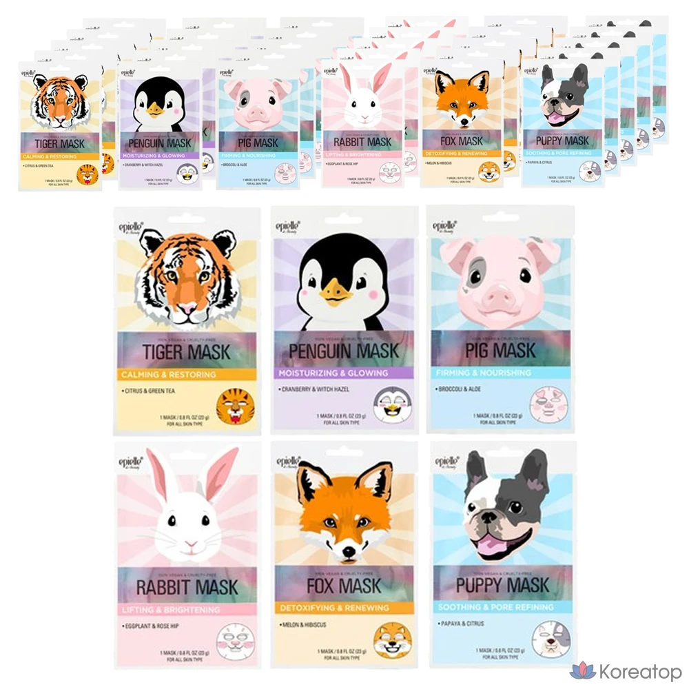 Набор тканевых масок для лица Epielle New Animal Character Mask 6-piece Set, 6 шт.
