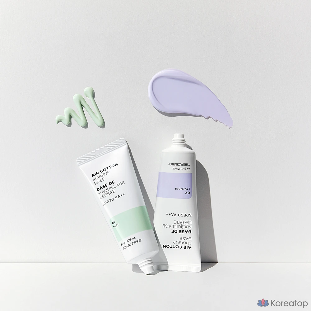 База под макияж The Face Shop Air Cotton Makeup Base, оттенок Lavender, 35 г, 1 шт.