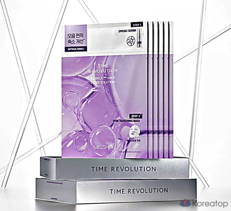 Тканевая маска для лица Missha Time Revolution 1000 Shot 2-Step Solution Mask Retinol 1000, 18 шт., фото 3