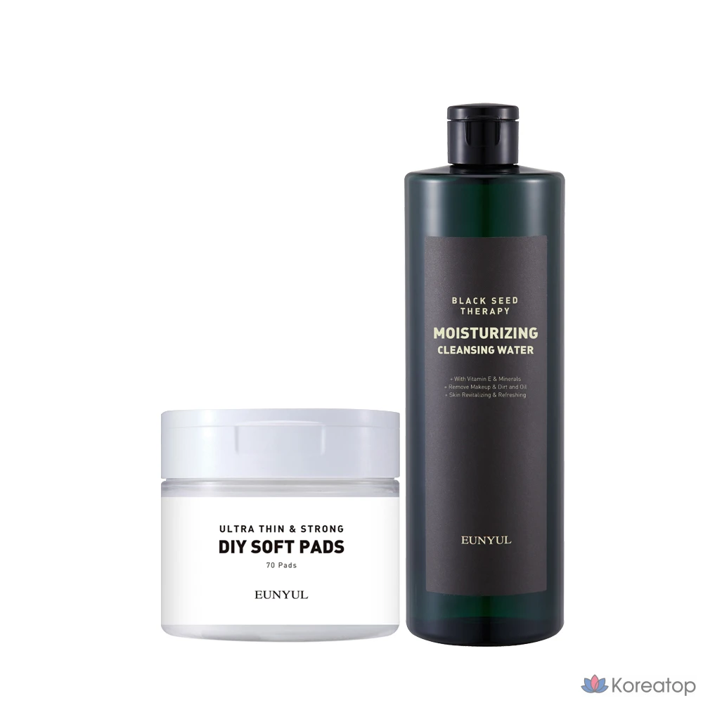 Набор для ухода Eunyul Black Seed Therapy Moisture Cleansing Water + Pads Set, 500 мл + 70 шт., 1 шт.