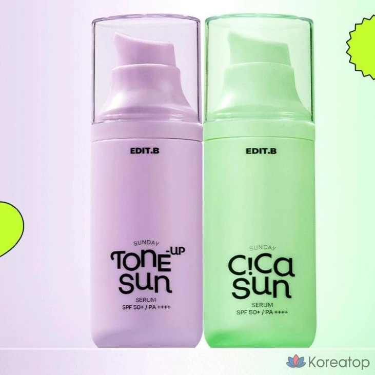 Солнцезащитный крем-сыворотка Edit.B Sunday Cica Sun Serum SPF50+ PA++++, 55 мл, 1 шт.