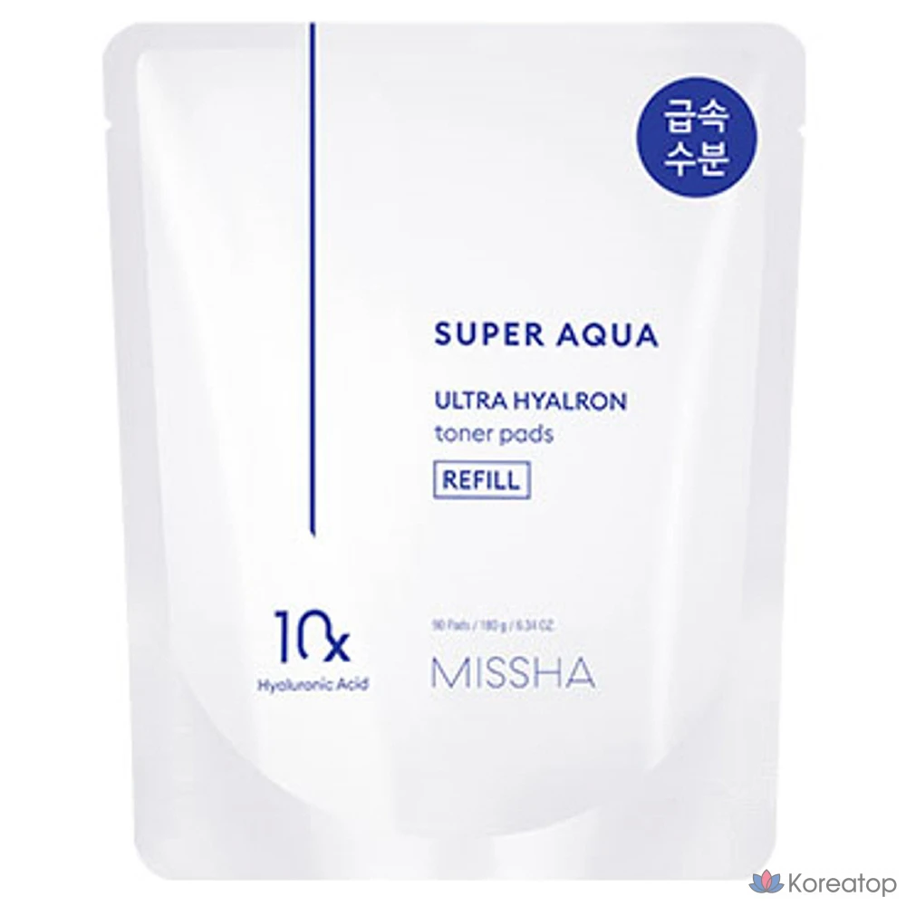 Тонер-пэды Missha Super Aqua Ultra Hyalon Toner Pad Refill, 180 г, 90 шт.
