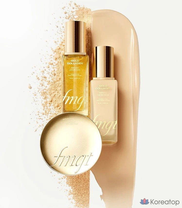 Ампульная сыворотка-основа FMGT The Face Shop Gold Collagen Ampoule Glow Foundation, оттенок 201 Apricot Beige, 15 г, 1 шт.