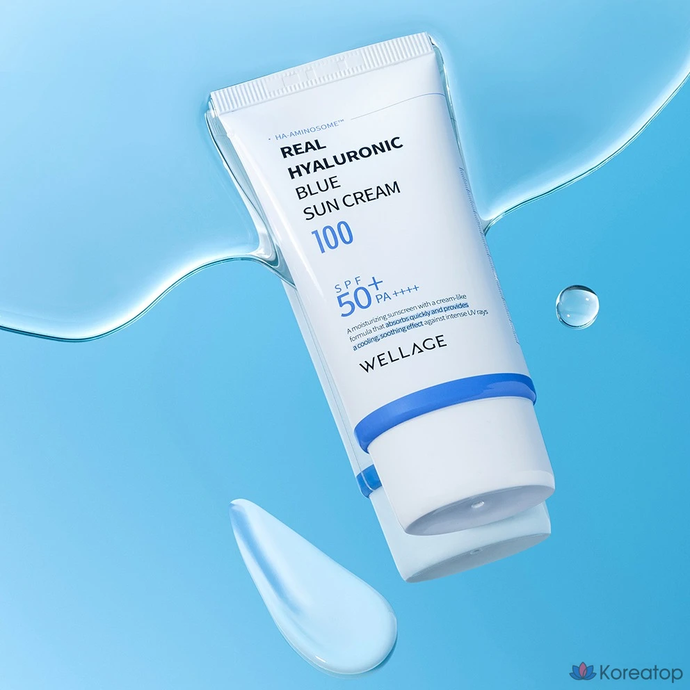 Солнцезащитный крем WELLAGE Real Hyaluronic Blue Sun Cream SPF50+ PA++++, 50 мл, 1 шт.
