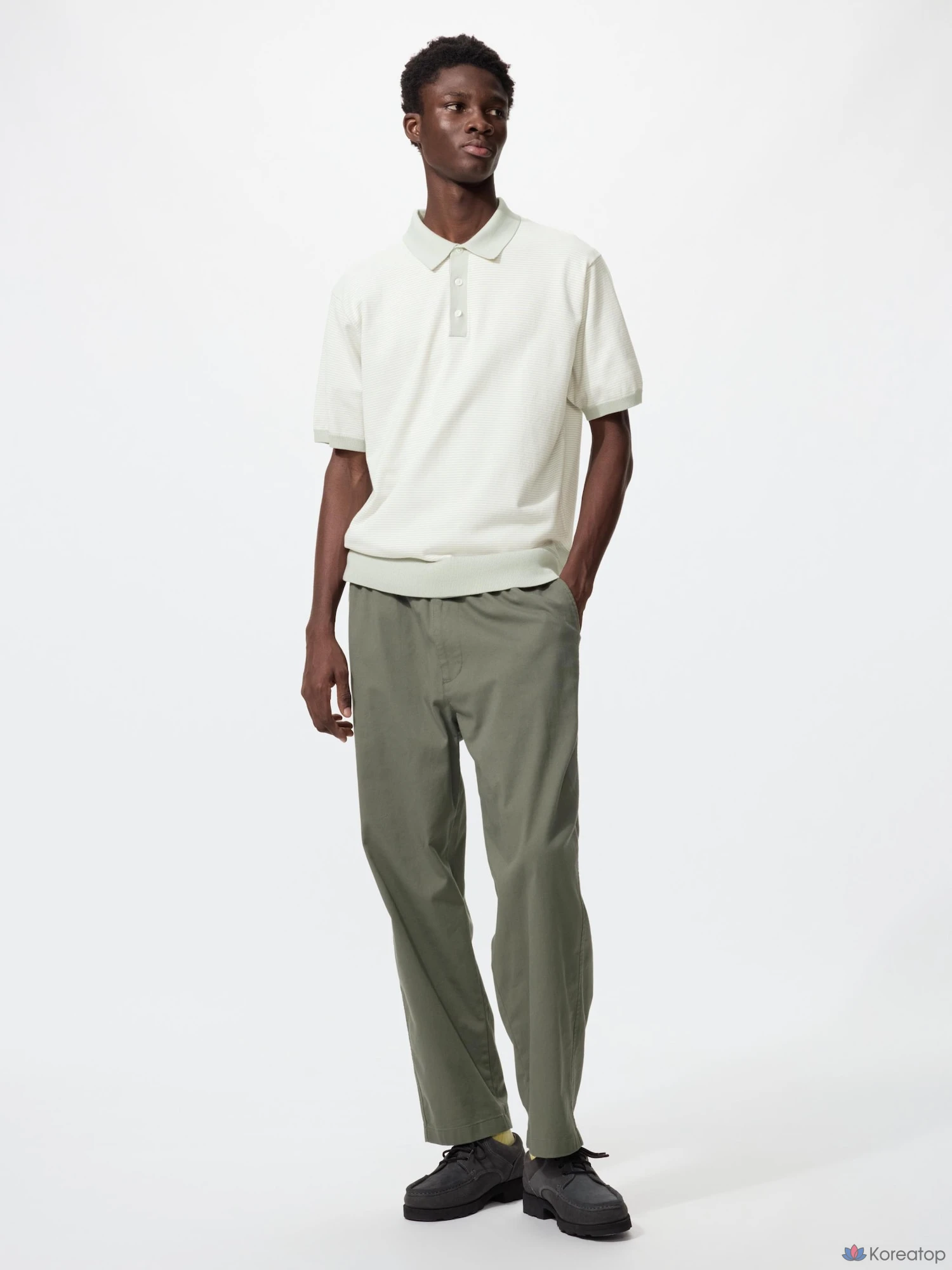 Свитер-поло Uniqlo Washable Knit Polo Sweater, короткий рукав, в полоску