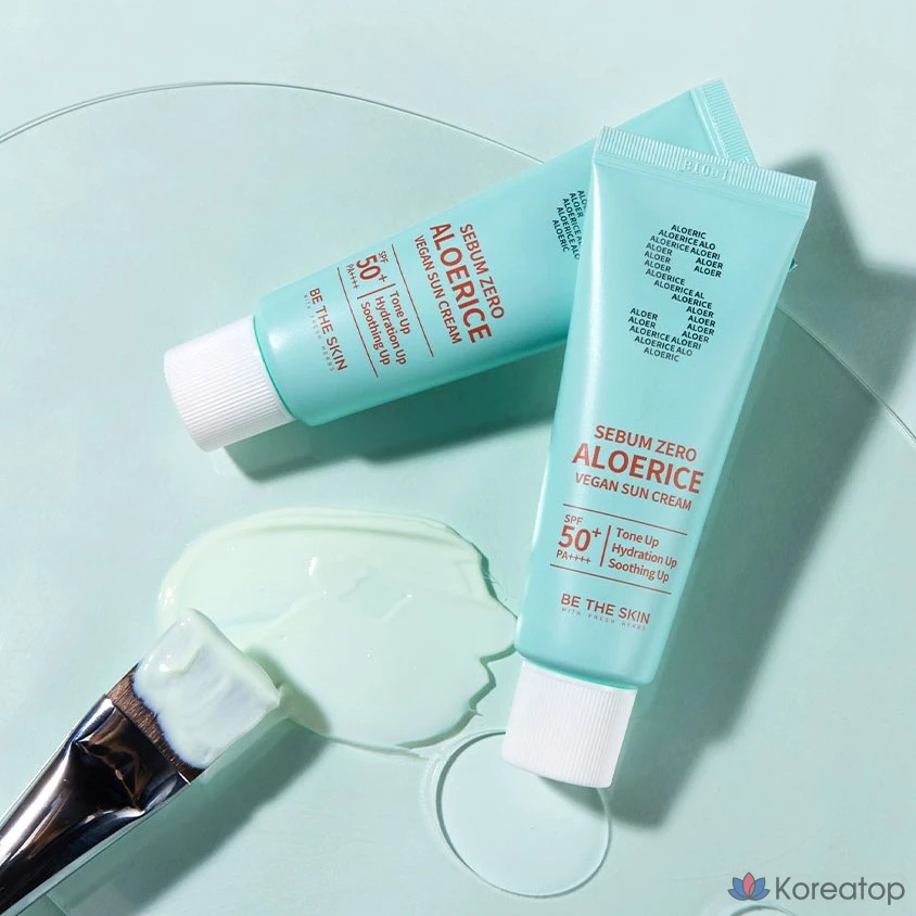 Солнцезащитный крем Be The Skin Sebum Zero Aloe Rice Vegan Sun Cream SPF 50+ PA++++, 50 мл, 1 шт.