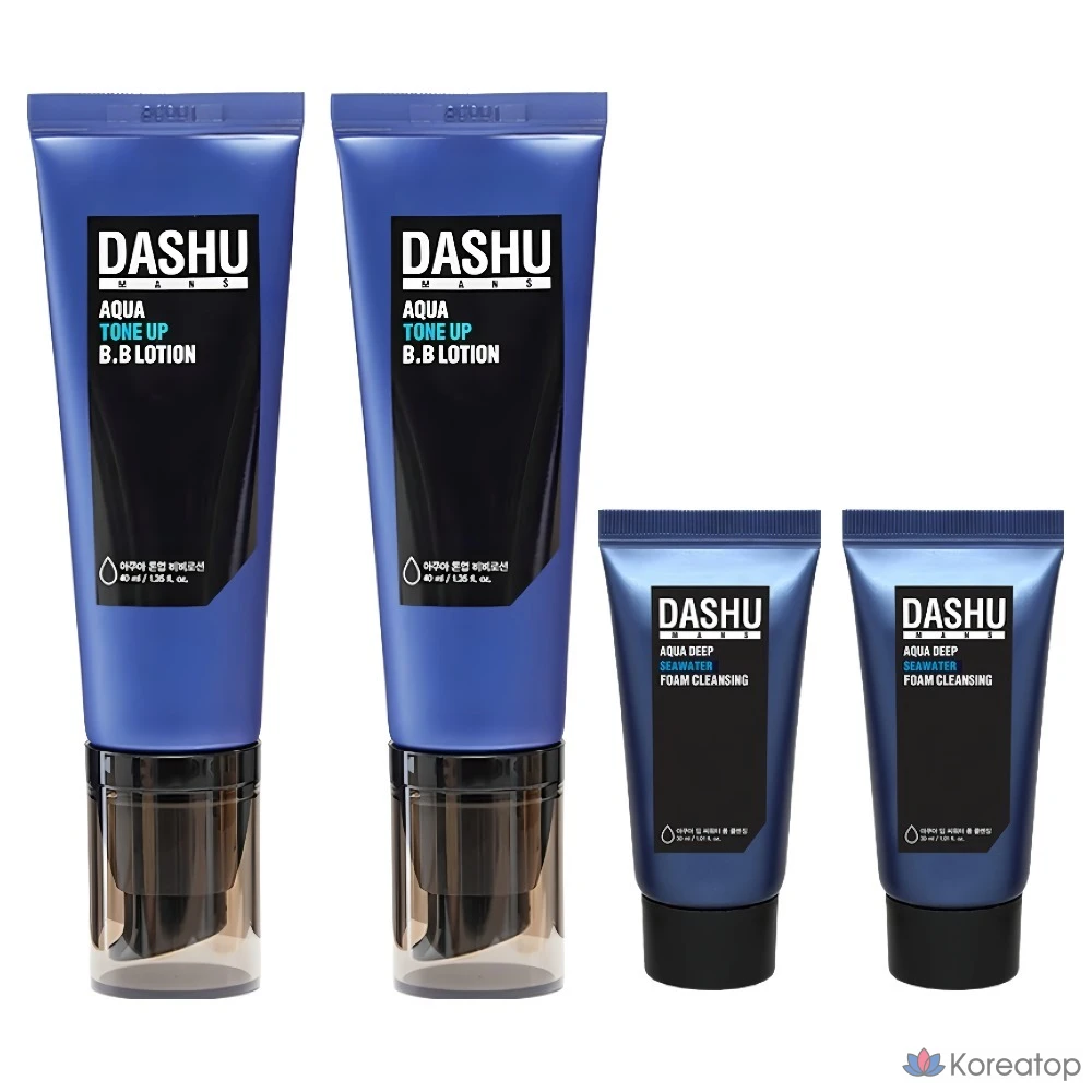 Набор для ухода DASHU Men's Aqua Tone-up BB Lotion + Men's Aqua Deep Sea Water Foam Cleansing 2-piece Set, 40 мл + 30 мл, 2 шт.