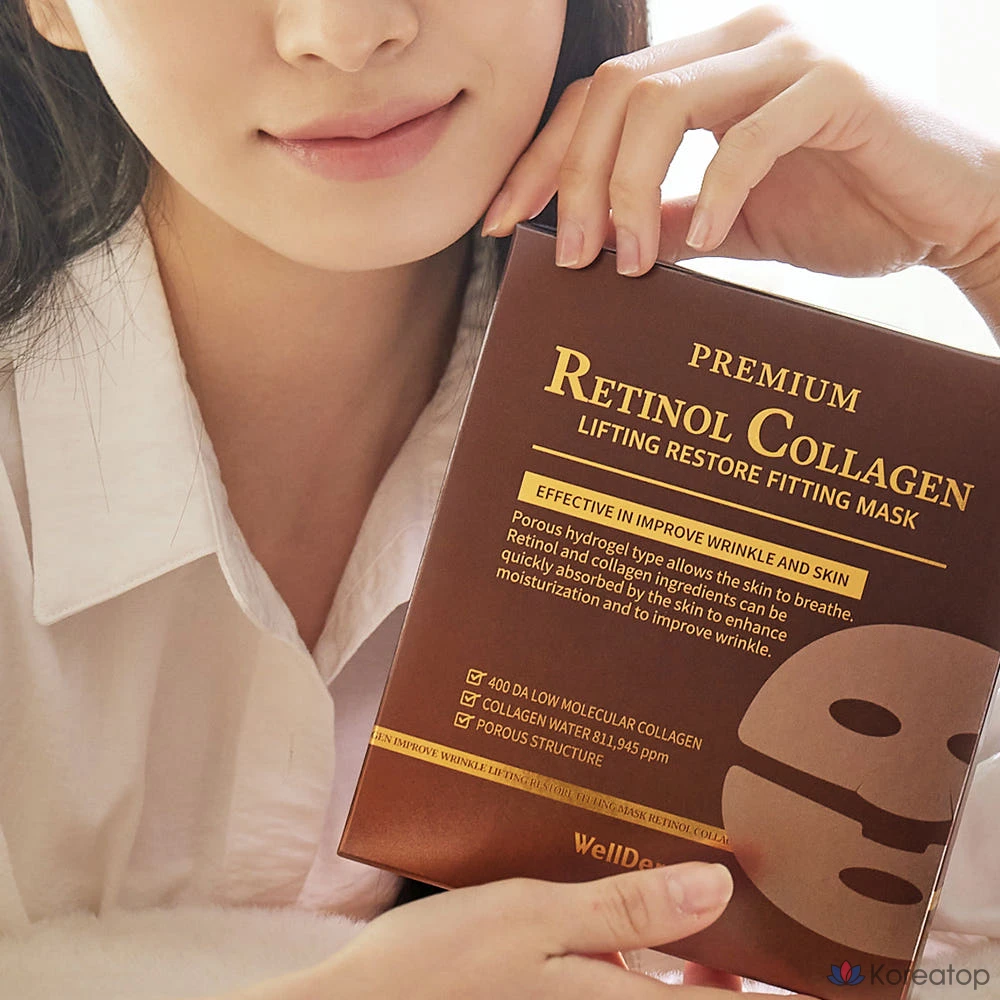 Тканевая маска для лица WellDerma Premium Retinol Collagen Lifting Restore Fitting Mask, 75 г, 30 шт., фото 5