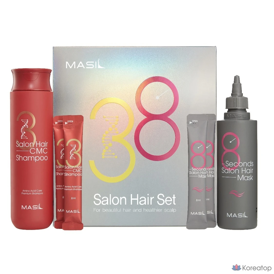 Набор для ухода Masil Salon Hair 38 Hair Care Set (CMC Shampoo 300 мл + 8 Second Salon Hair Mask 200 мл + Stick Type 8 мл*4 шт.), 1 шт.