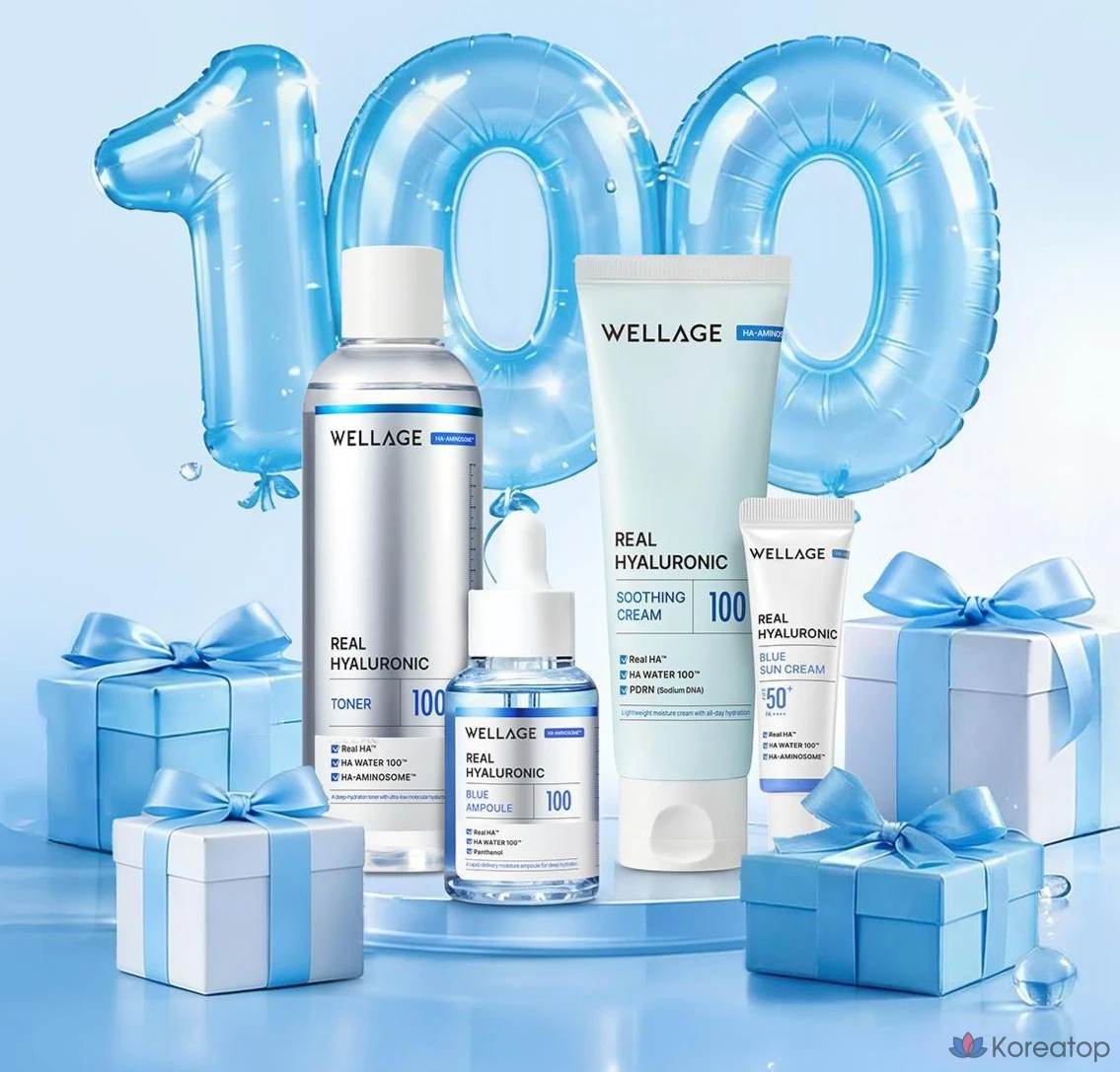 Набор для ухода WELLAGE Real Hyaluronic Skincare (Toner + Ampoule + Soothing Cream), 1 шт.