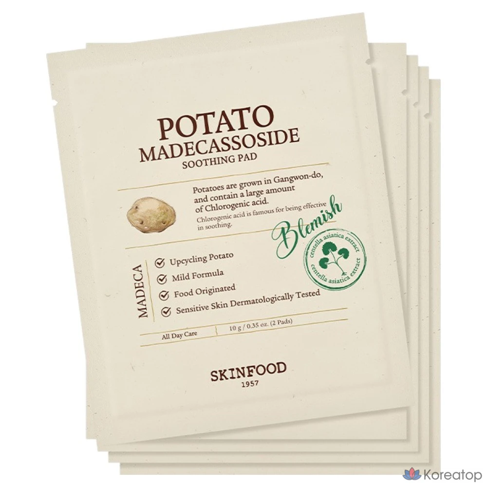 Пэды для лица Skinfood Potato Madecassoside Soothing Pad, 50 г, 5 шт.