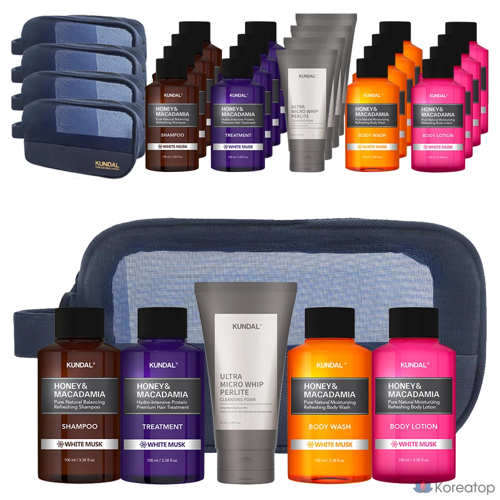 Набор для ухода Kundal Travel 5-piece Set Type B (включая пенку для умывания), аромат White Musk, 5 шт.
