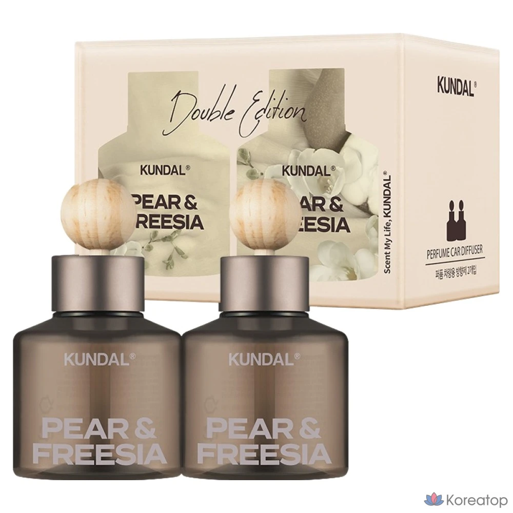 Набор для ухода Kundal Perfume Car Diffuser 75ml 2p + Wood Ball Stick 2p Set, оттенок Pear & Freesia, 1 шт.