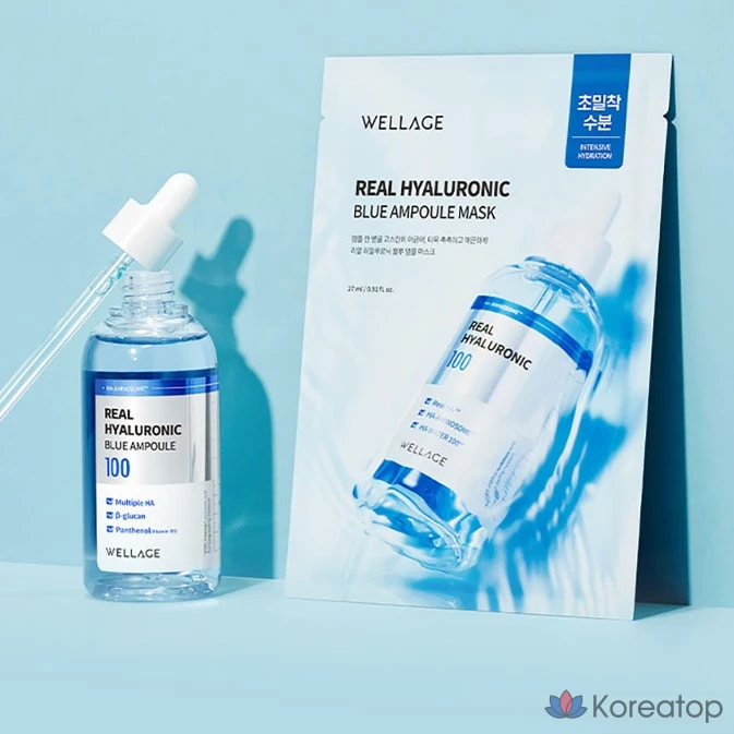 Тканевая маска для лица WELLAGE Real Hyaluronic Blue Ampoule Mask, 5 шт., фото 6