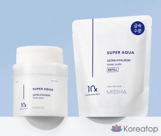 Тонер-пэды Missha Super Aqua Ultra Hyalon Toner Pad Refill, 180 г, 90 шт.
