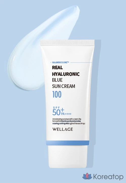 Солнцезащитный крем WELLAGE Real Hyaluronic Blue Sun Cream SPF50+ PA++++, 50 мл, 1 шт.