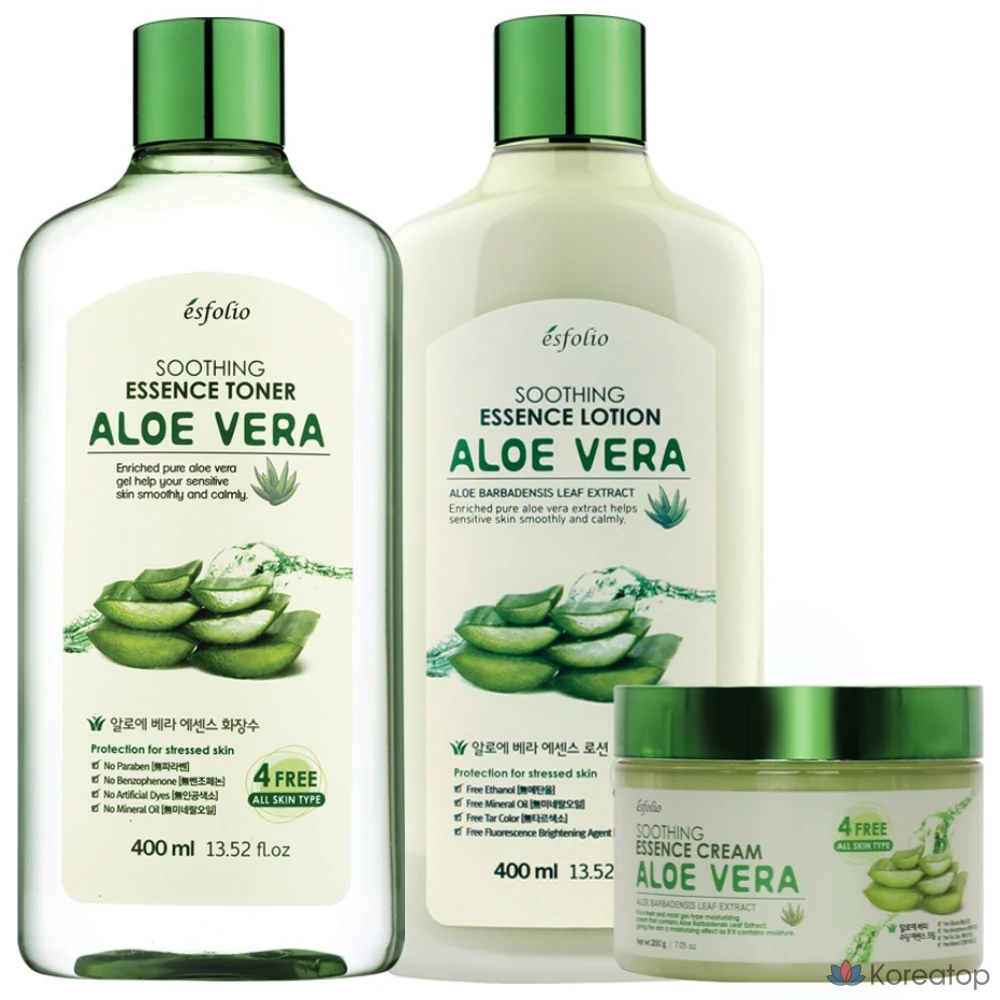 Набор для ухода Esfolio Aloe Vera Soothing Toner+Lotion+Cream 3-piece Set, 1 шт.