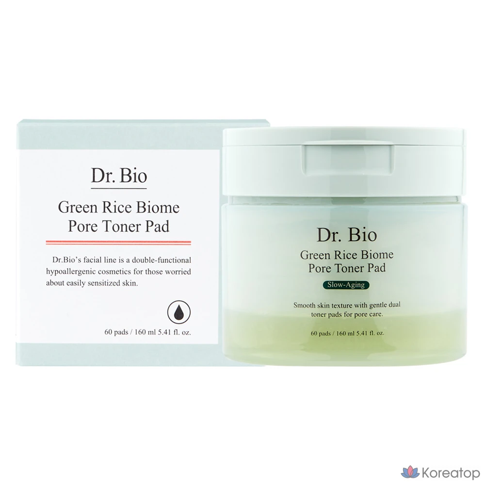 Тонер-пэды Dr. Bio Green Rice Biome Whitening Toner Pad, 160 мл, 60 шт.